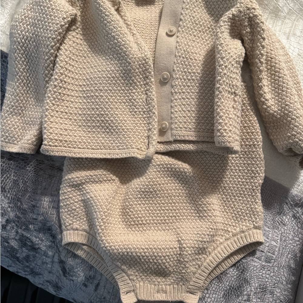 Gap Cream Knit Baby Cardigan and romper Set
